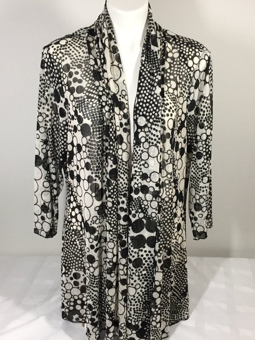 Ali Miles 1X Sheer Jacket Dot Pattern Open Front Cardigan